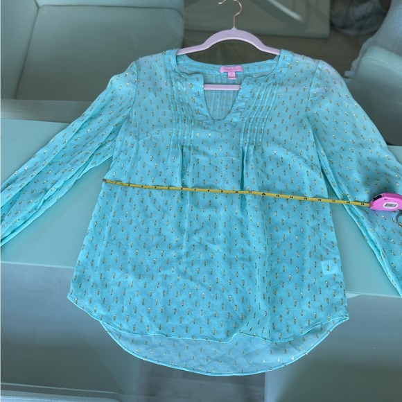 Lily Pulitzer Aqua and Gold Blouse XS - Picture 7 of 12